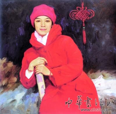 穿中國紅的女生 (油 畫·局部) 王 霞