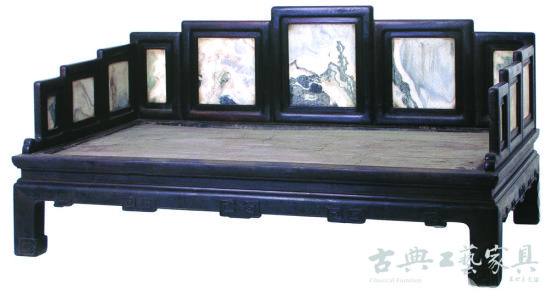 清 紫檀嵌大理石羅漢床
