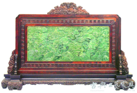 清 紫檀嵌玉龍紋插屏