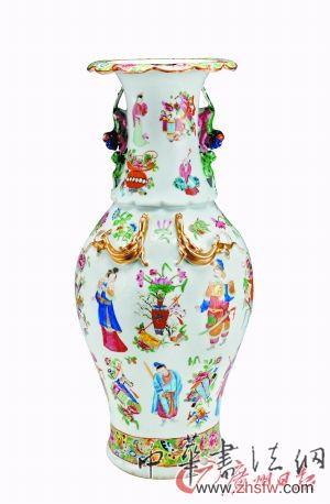 清中期廣彩花口無(wú)雙譜大瓶