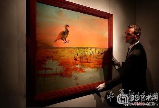 圖為澳大利亞畫家西德尼&middot;諾蘭(SidneyNolan)的大型畫作《沙漠之鳥》(DesertBird)。