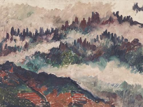 劉海粟《柳樹臺煙雨》 布面油畫