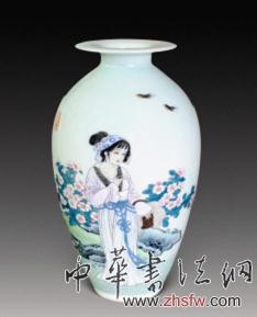 圖二：戴榮華 粉彩古彩工筆仕女《西施浣紗》&nbsp; 34.3×15.5cm