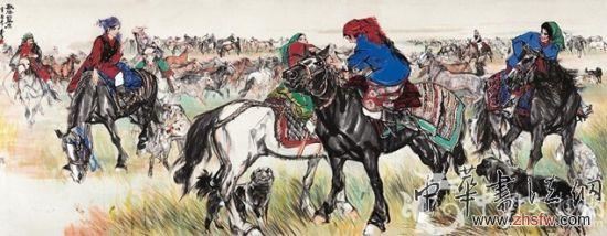 黃胄作品《歡騰的草原》