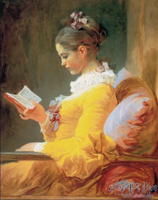 如今誰都能享受讀書之樂，但在《讀書的少女》完成時(shí)的18世紀(jì)，文盲比率相當(dāng)高，只有受教于家庭教師的上流社會(huì)的紳士名媛，才可以體會(huì)到閱讀的愉悅，因此，書本、家具、服裝的引用，也就不是簡單的物品功能，它具有一種象征功能，那就是社會(huì)地位的眩耀，描繪一幅傳世的畫像更是如此。不過，作為18世紀(jì)法國絢爛豪華的貴族文化盛期的代表畫家福拉哥納爾，倒是在這里優(yōu)先表達(dá)了生活的嫻靜，華麗暫時(shí)被知性的光暈環(huán)罩。有一點(diǎn)可以肯定，她手捧的一定不是圣經(jīng)，而是當(dāng)時(shí)剛剛興起的流行讀物“小說”，從1740年到1760年短短二十年間，大約有一千冊小說面世，其中大多是戀愛小說，這對于悠閑富足的閨中少女來說，無疑是精神上的春藥。
