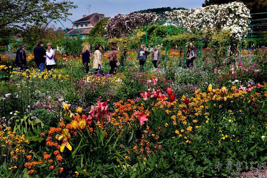 5月4日，游客在巴黎郊區(qū)的莫奈花園的“花園”參觀。