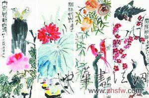 齊白石 《花鳥(niǎo)四屏》（局部） 成交價(jià)5577.5萬(wàn)元