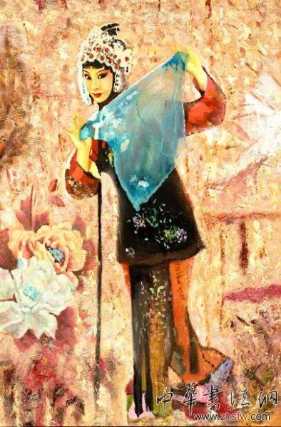 米巧銘京劇油畫作品：《拾玉鐲之孫玉嬌》 95cm*147cm 2011年作