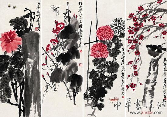 齊白石 《花鳥四屏》