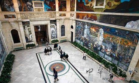 底特律美術(shù)館的迭戈·里維拉壁畫(huà)。 Joshua Lott/REUTERS 供圖