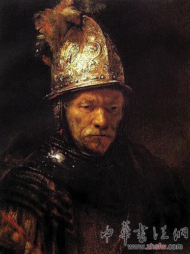 被懷疑由工作室助手完成的倫勃朗《戴金盔的男子》。