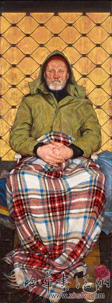 德國畫家托馬斯·岡特(Thomas Ganter)的作品《蓋著方格花呢毯的男人》(Man with a Plaid Blanket)