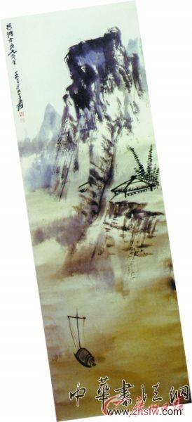 張大千 《山水》（中國畫）126cm&times;41cm