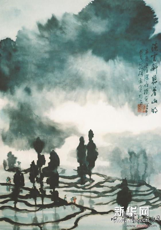 淡云斜照著山明 國畫