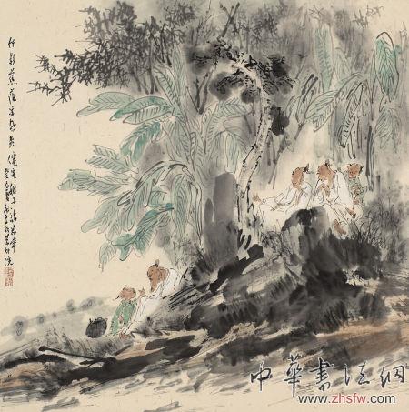 顧平作品 竹林蕉陰