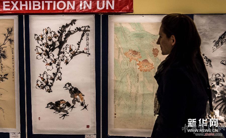 （國際）（2）中國花鳥畫作品在紐約聯(lián)合國總部展出
