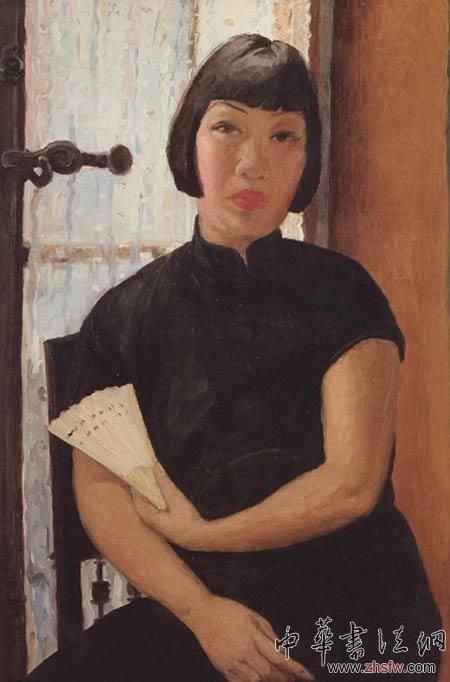 潘玉良彩墨作品《雙人扇舞》