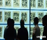 鄭州市民在觀看著名書(shū)法家張萬(wàn)慶的書(shū)法作品